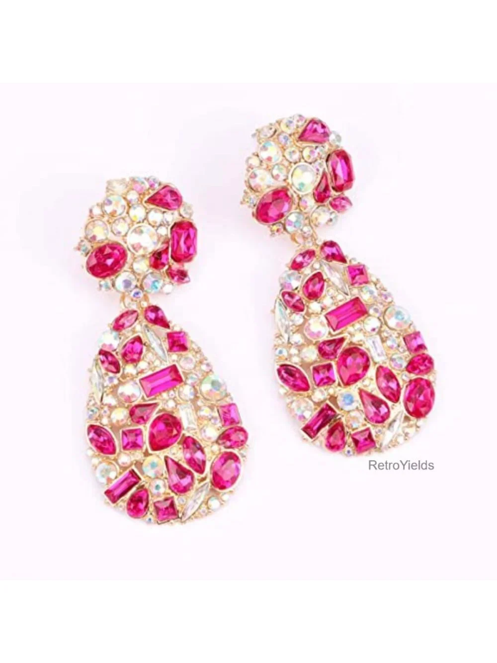 Rhinestone Teardrop Dangle Earrings with Round Studs Women's Statement Jewelry